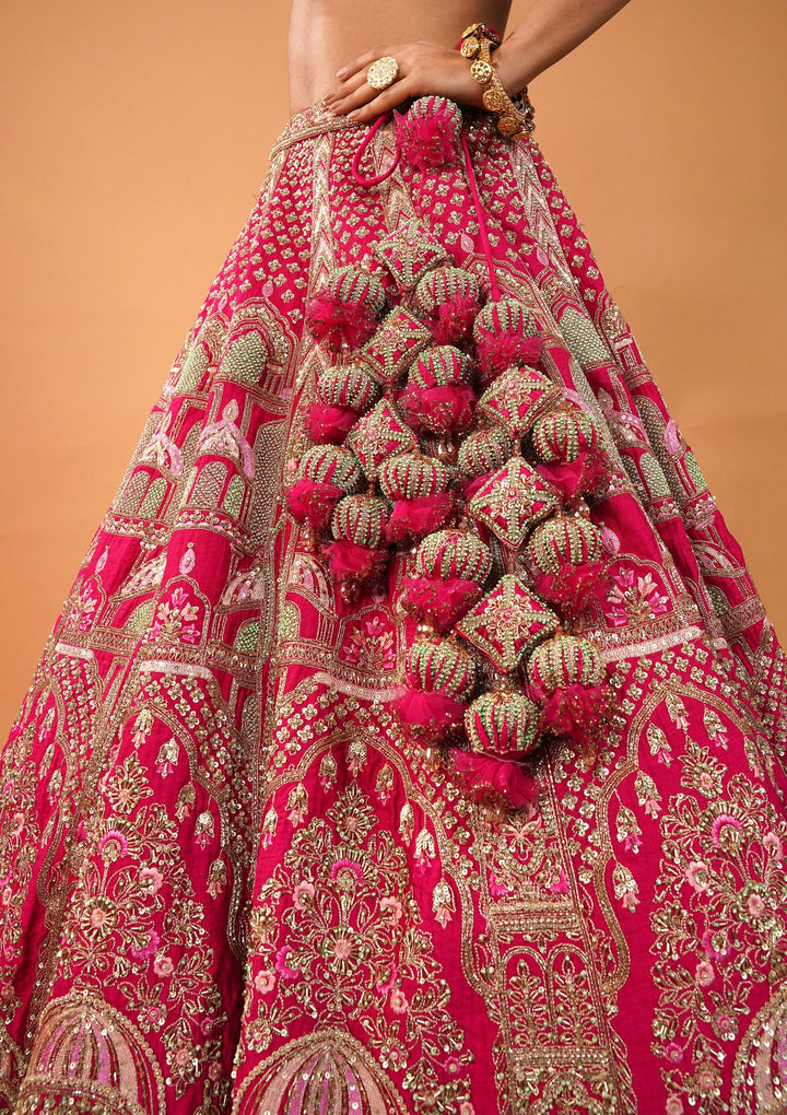Rani Pink Zardosi Raw Silk Readymade Lehenga-Koskii