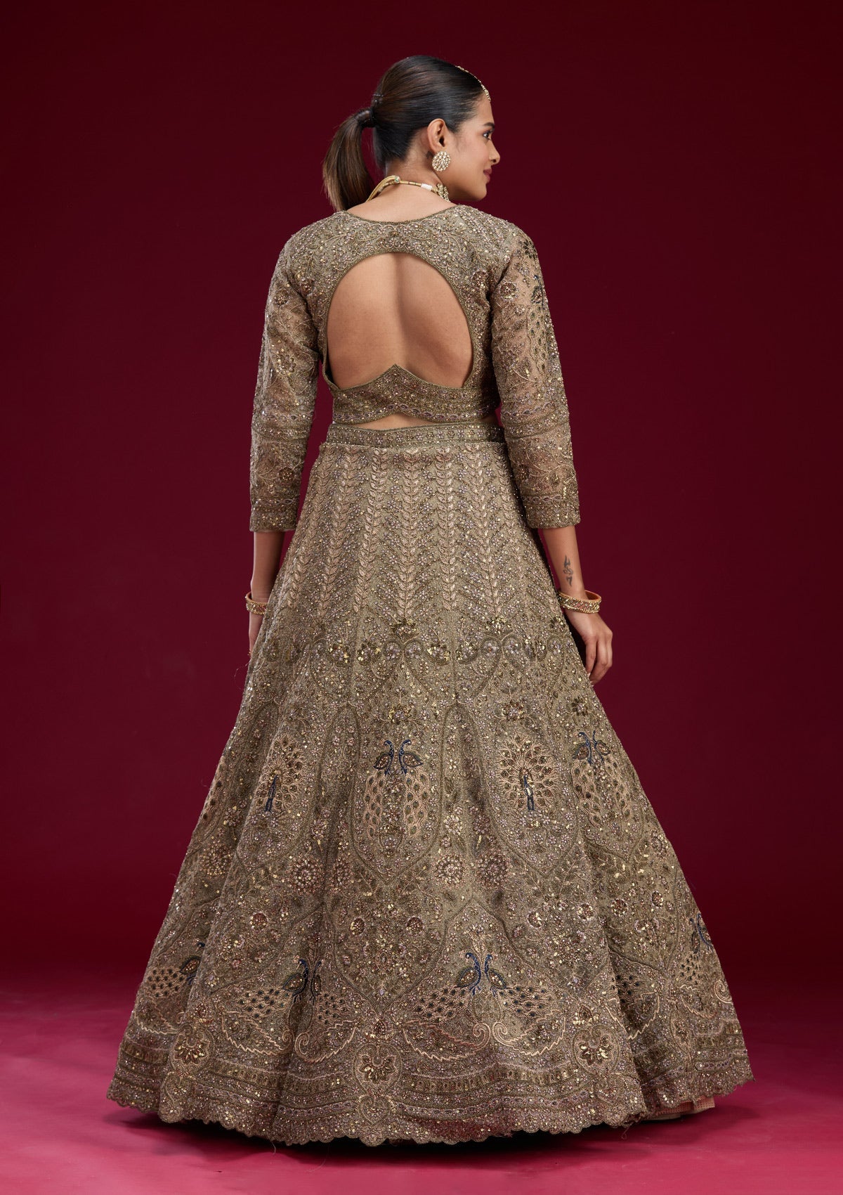 Mehendi Zariwork Net Readymade Lehenga-Koskii