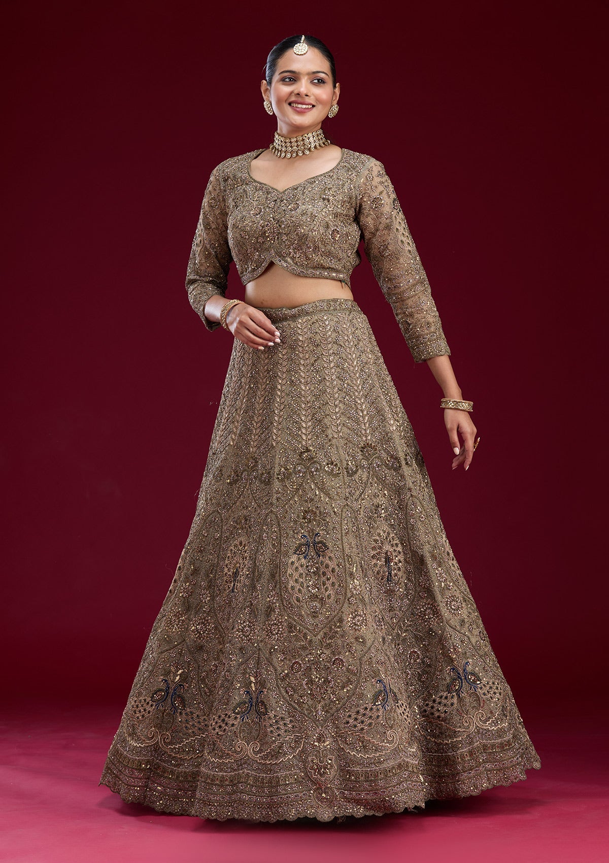 Mehendi Zariwork Net Readymade Lehenga-Koskii