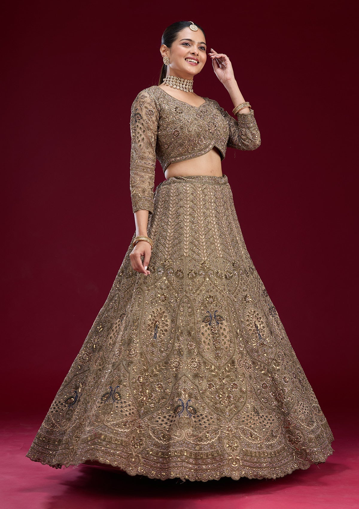 Mehendi Zariwork Net Readymade Lehenga-Koskii