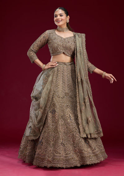 Mehendi Zariwork Net Readymade Lehenga-Koskii