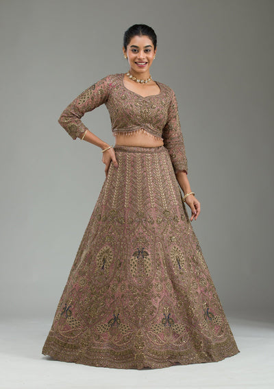 Pink Zariwork Net Semi Stitched Lehenga-Koskii