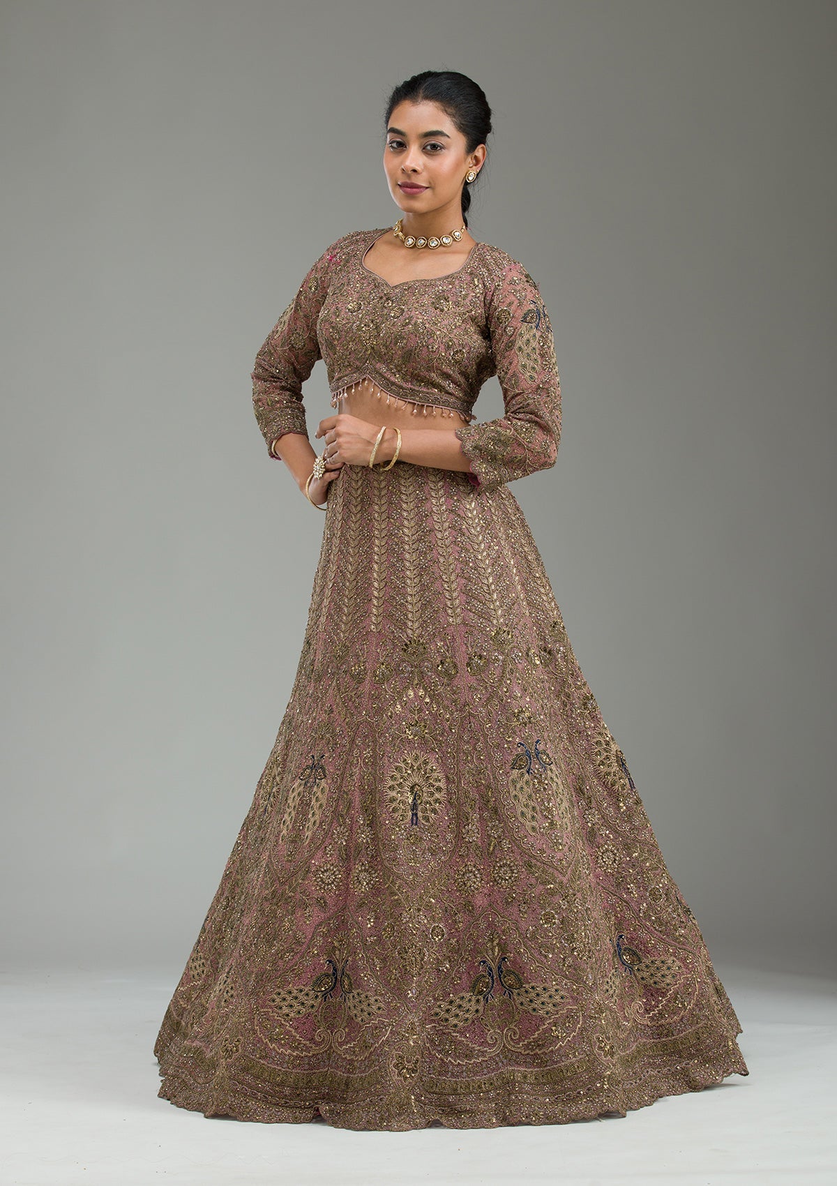 Pink Zariwork Net Semi Stitched Lehenga-Koskii