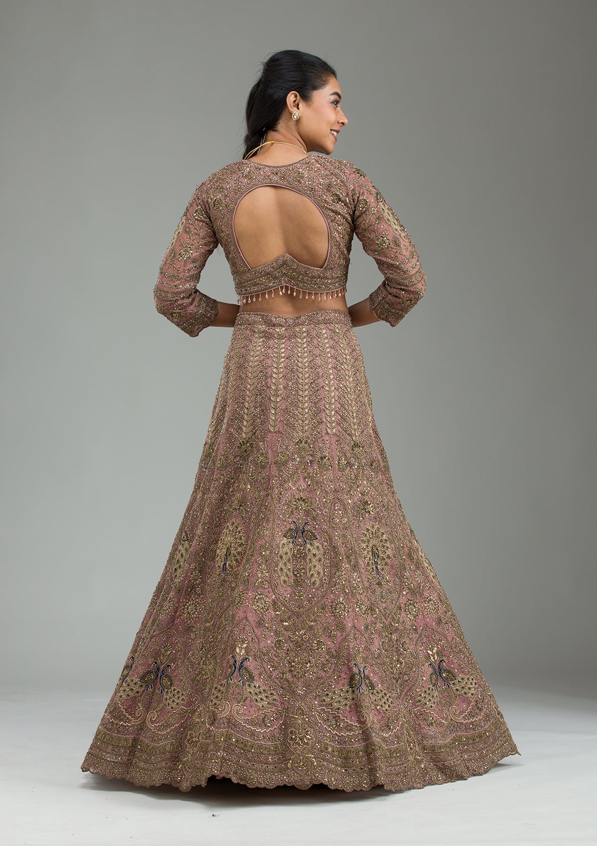 Pink Zariwork Net Semi Stitched Lehenga-Koskii