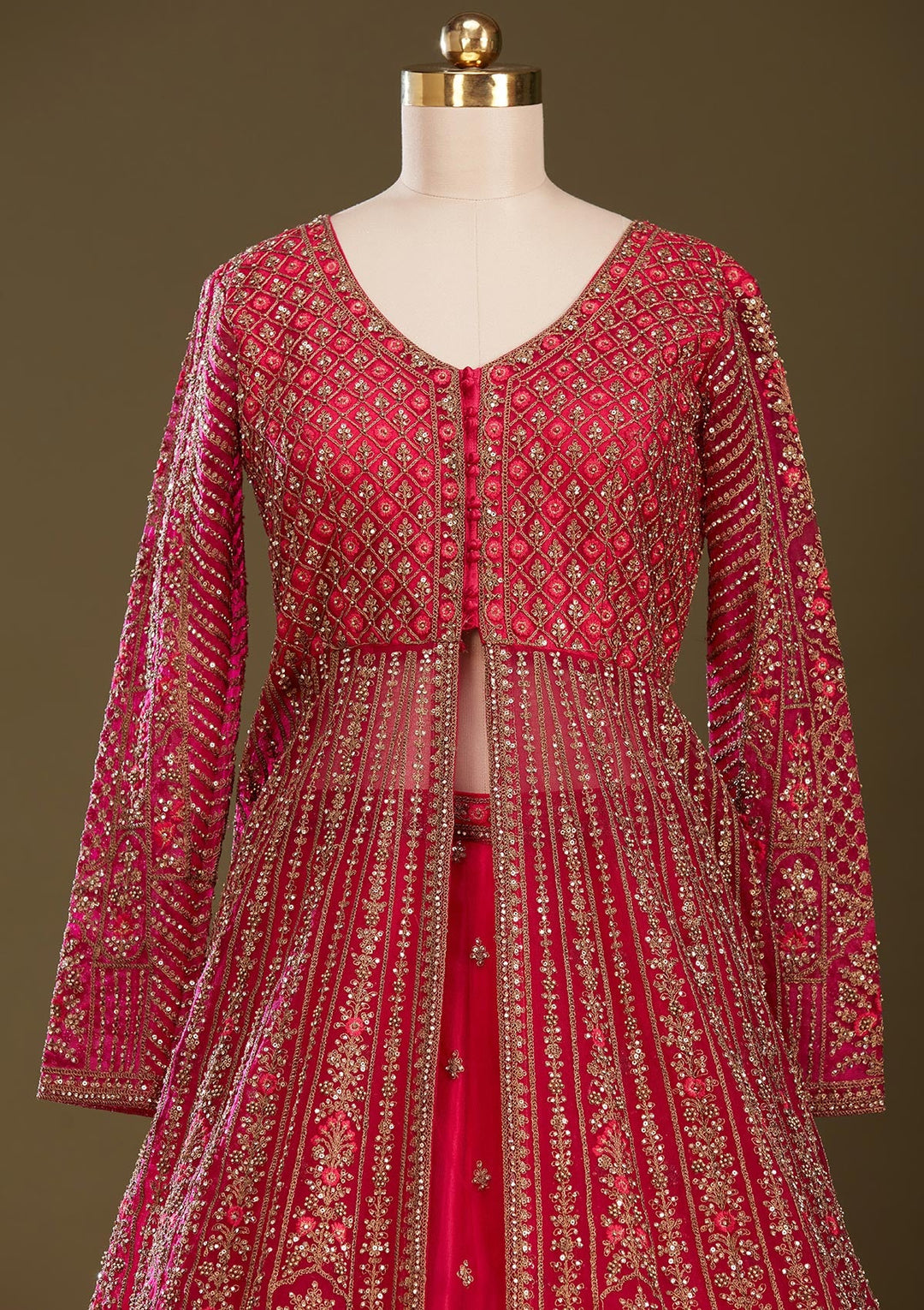 Rani Pink Zariwork (Gold) Net Readymade Lehenga