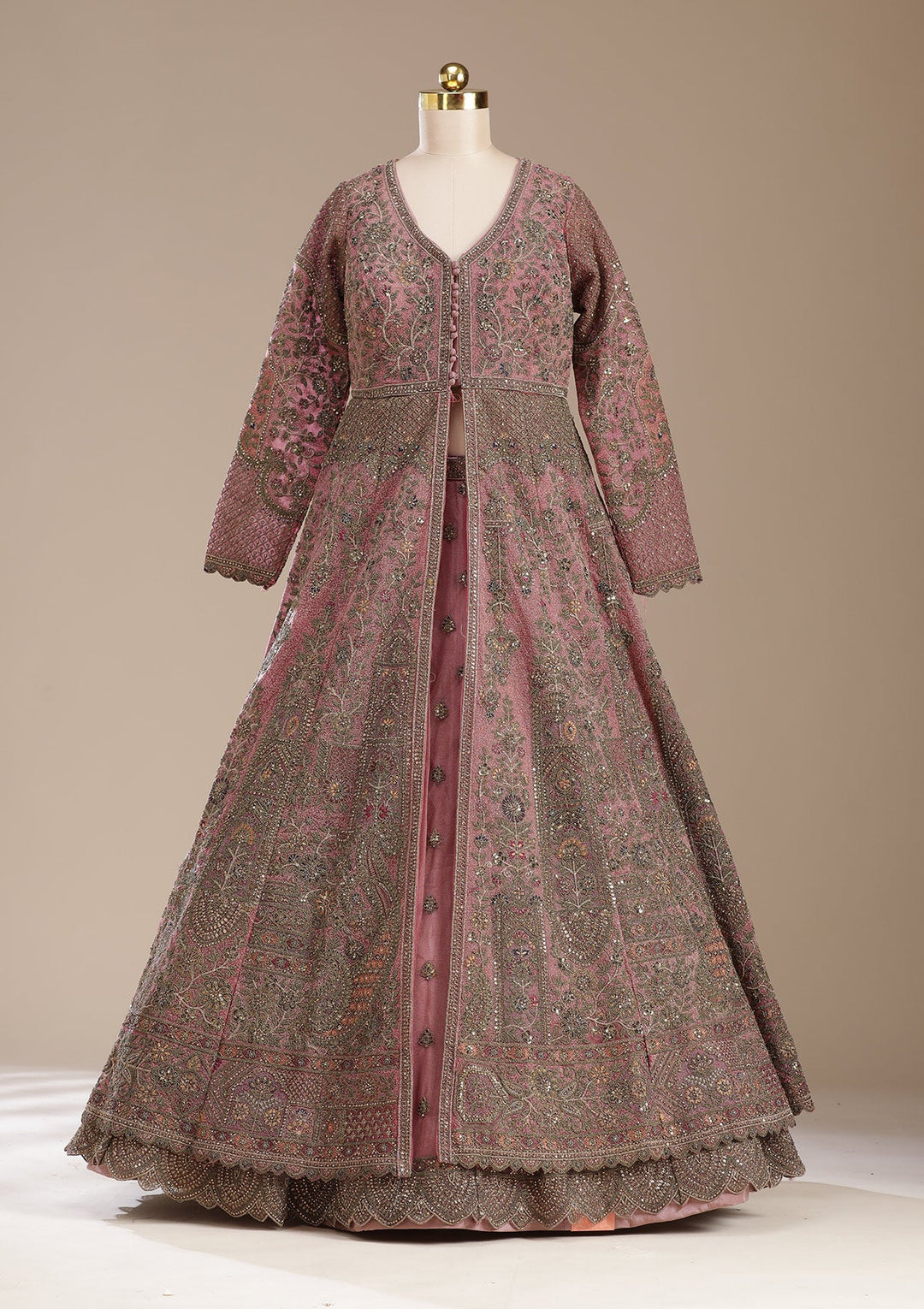 Onion Pink Cording Net Readymade Lehenga