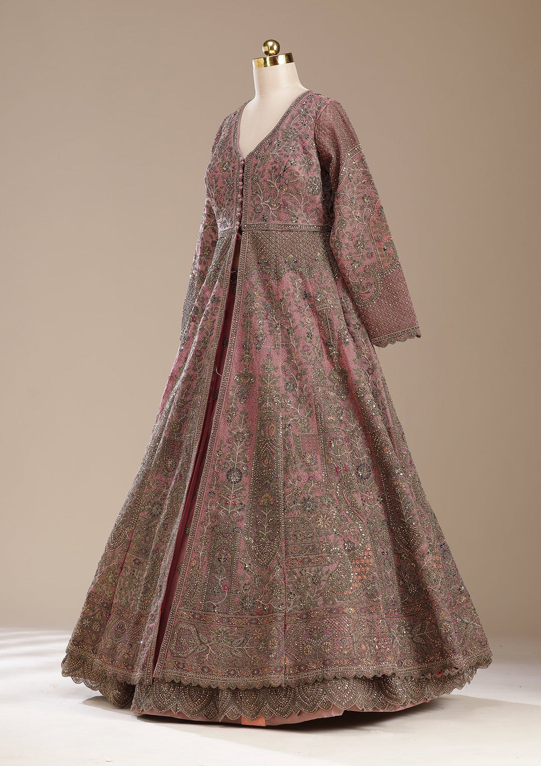 Onion Pink Cording Net Readymade Lehenga