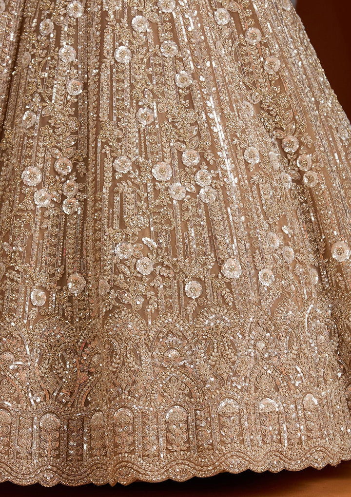 Beige Sequins Net Readymade Lehenga-koskii