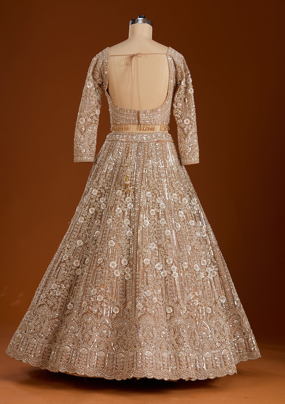 Beige Sequins Net Readymade Lehenga-koskii