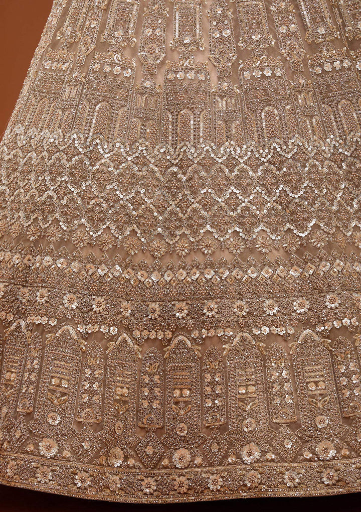 Beige Zariwork (Gold) Net Readymade Lehenga_Koskii