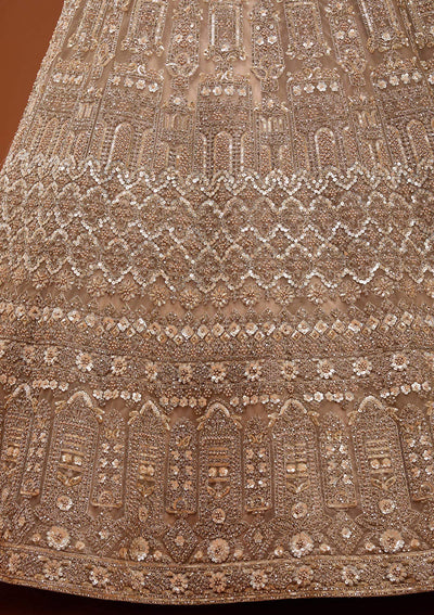 Beige Zariwork (Gold) Net Readymade Lehenga_Koskii