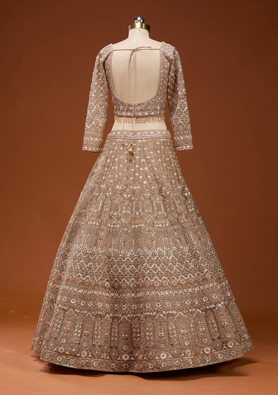 Beige Zariwork (Gold) Net Readymade Lehenga_Koskii