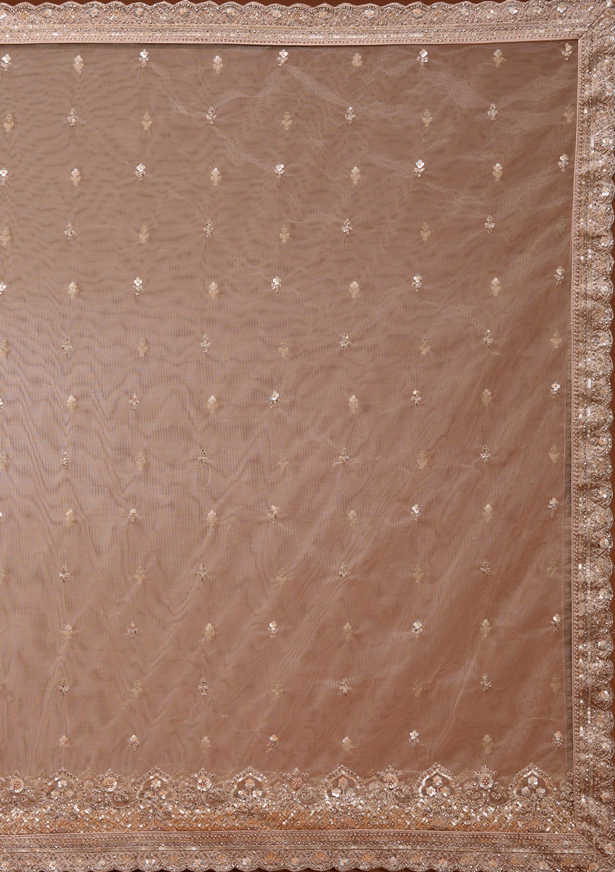 Beige Zariwork (Gold) Net Readymade Lehenga_Koskii