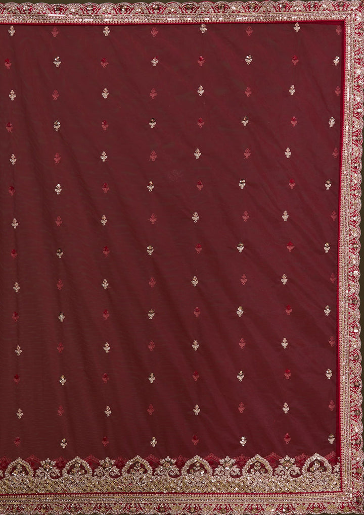 Maroon Sequins Net Readymade Lehenga-Koskii