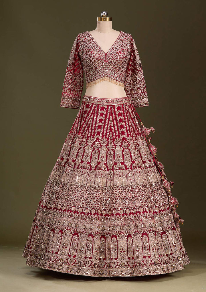 Maroon Sequins Net Readymade Lehenga-Koskii