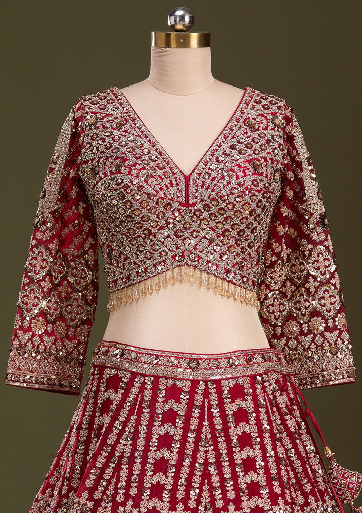 Maroon Sequins Net Readymade Lehenga-Koskii