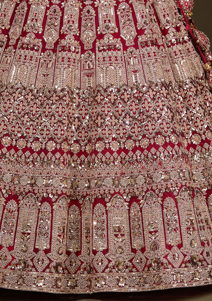 Maroon Sequins Net Readymade Lehenga-Koskii