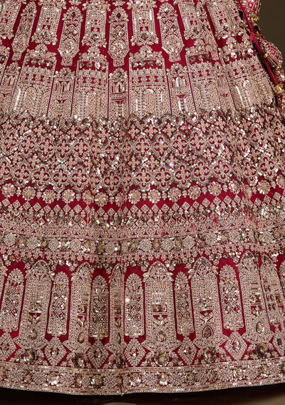 Maroon Sequins Net Readymade Lehenga-Koskii