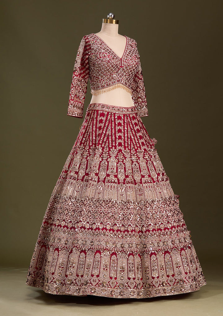 Maroon Sequins Net Readymade Lehenga-Koskii
