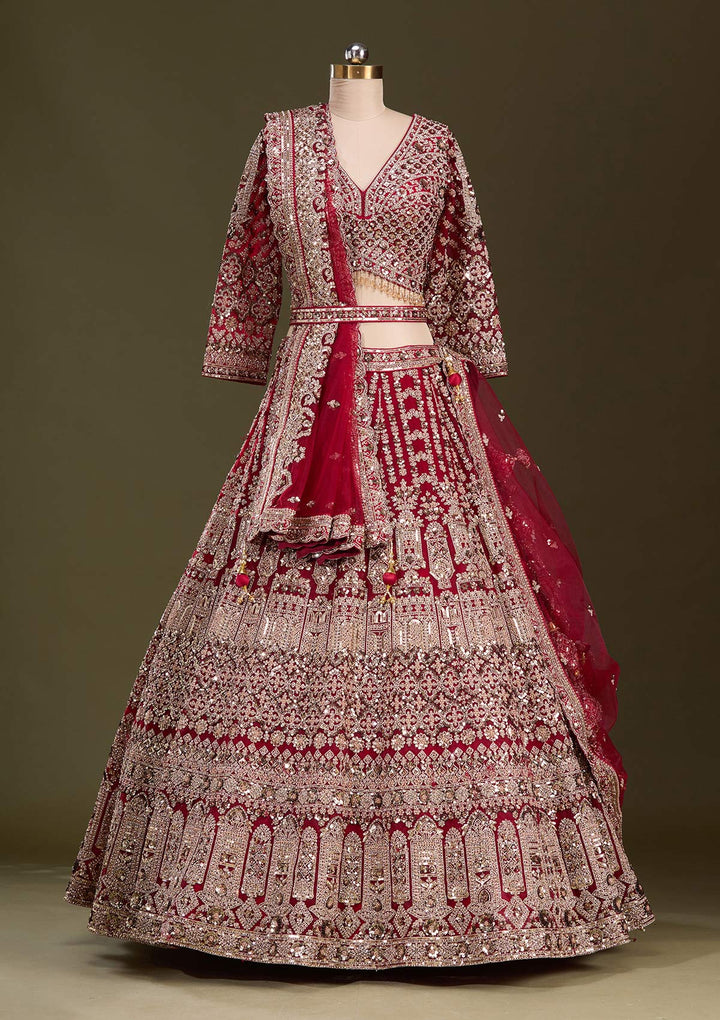Maroon Sequins Net Readymade Lehenga-Koskii