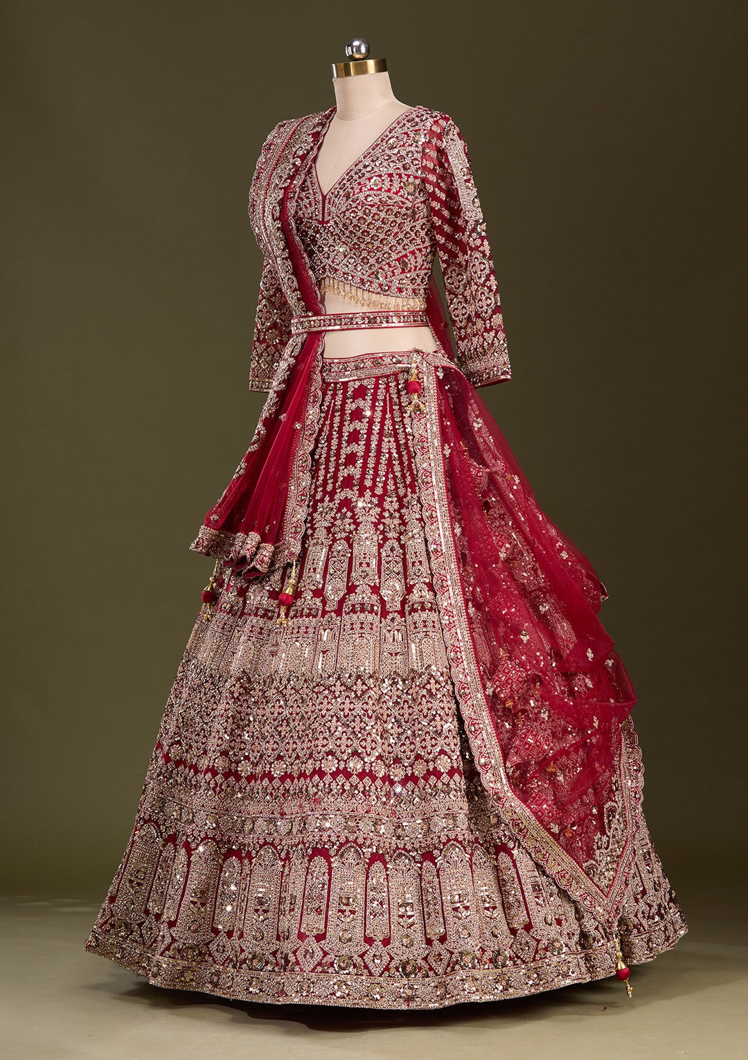 Maroon Sequins Net Readymade Lehenga-Koskii