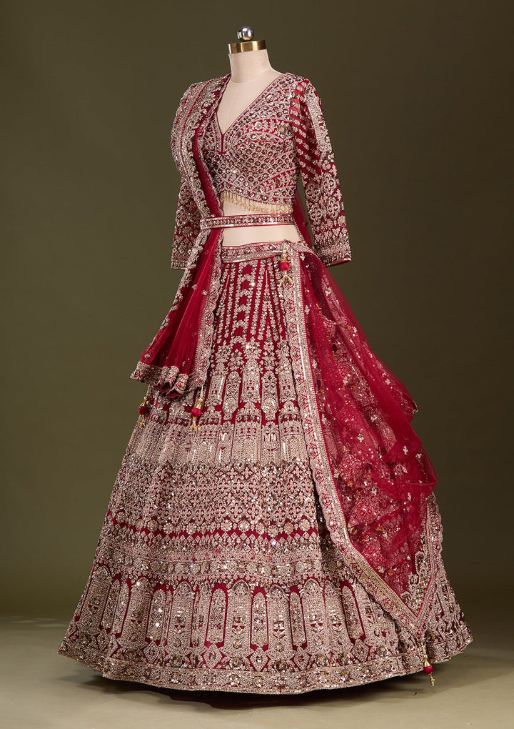 Maroon Sequins Net Readymade Lehenga-Koskii