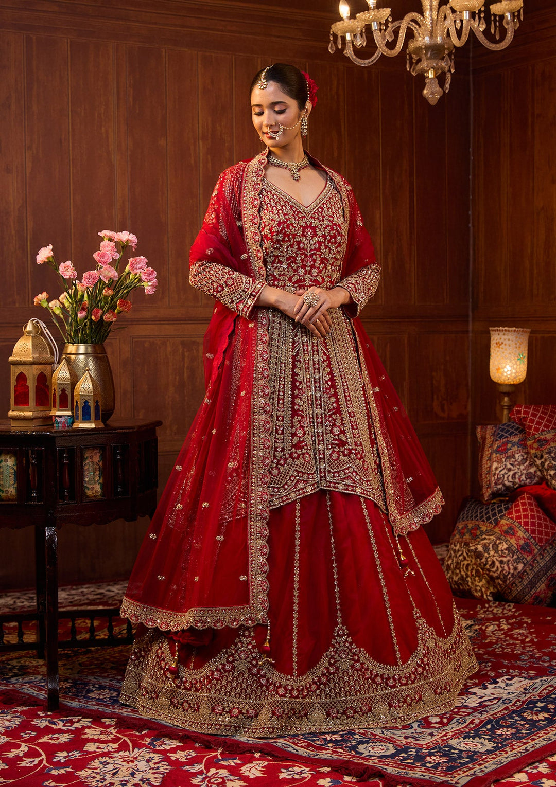 Maroon Cording Net Readymade Lehenga-Koskii