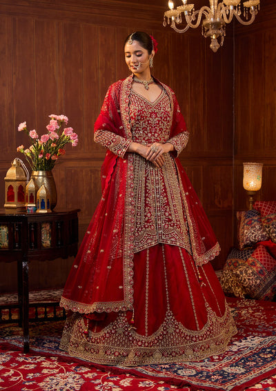 Maroon Cording Net Readymade Lehenga-Koskii