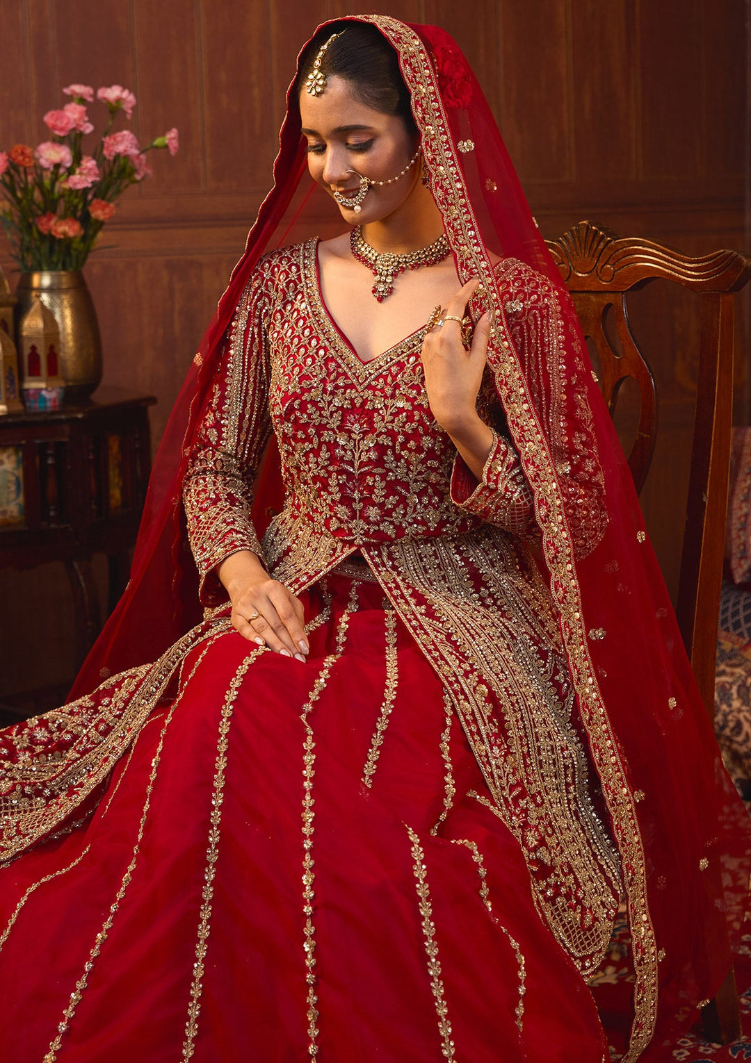 Maroon Cording Net Readymade Lehenga-Koskii
