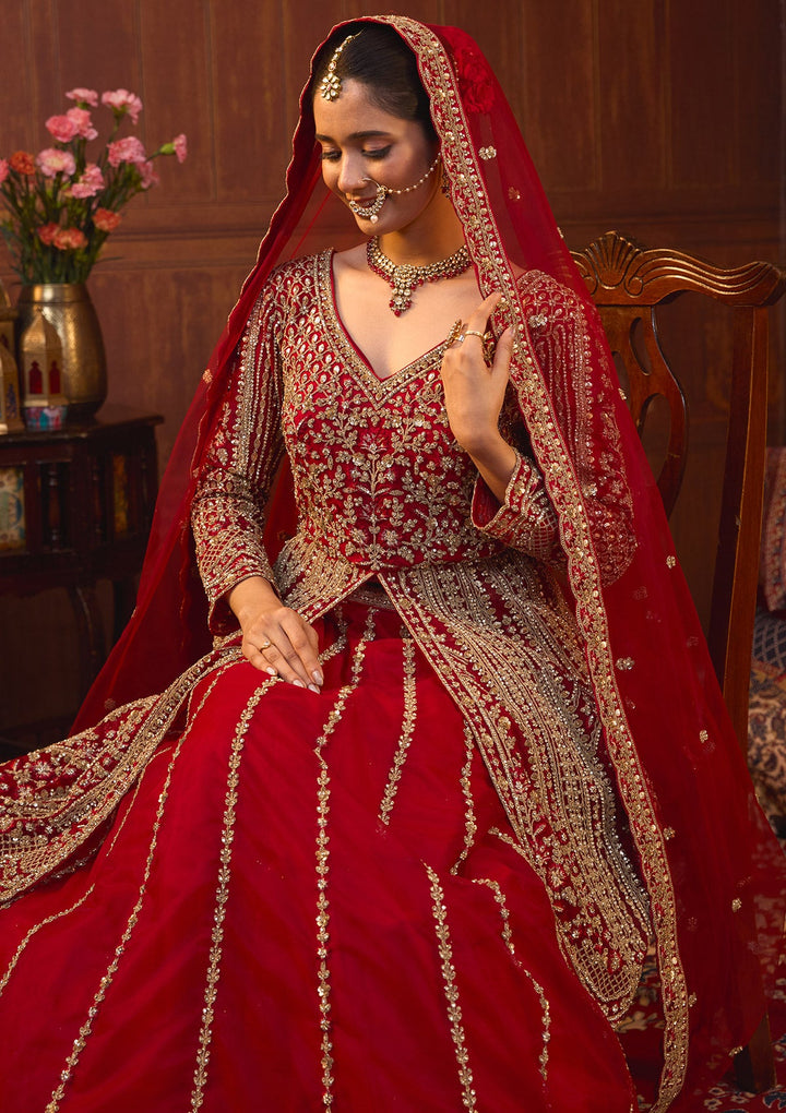 Maroon Cording Net Readymade Lehenga-Koskii