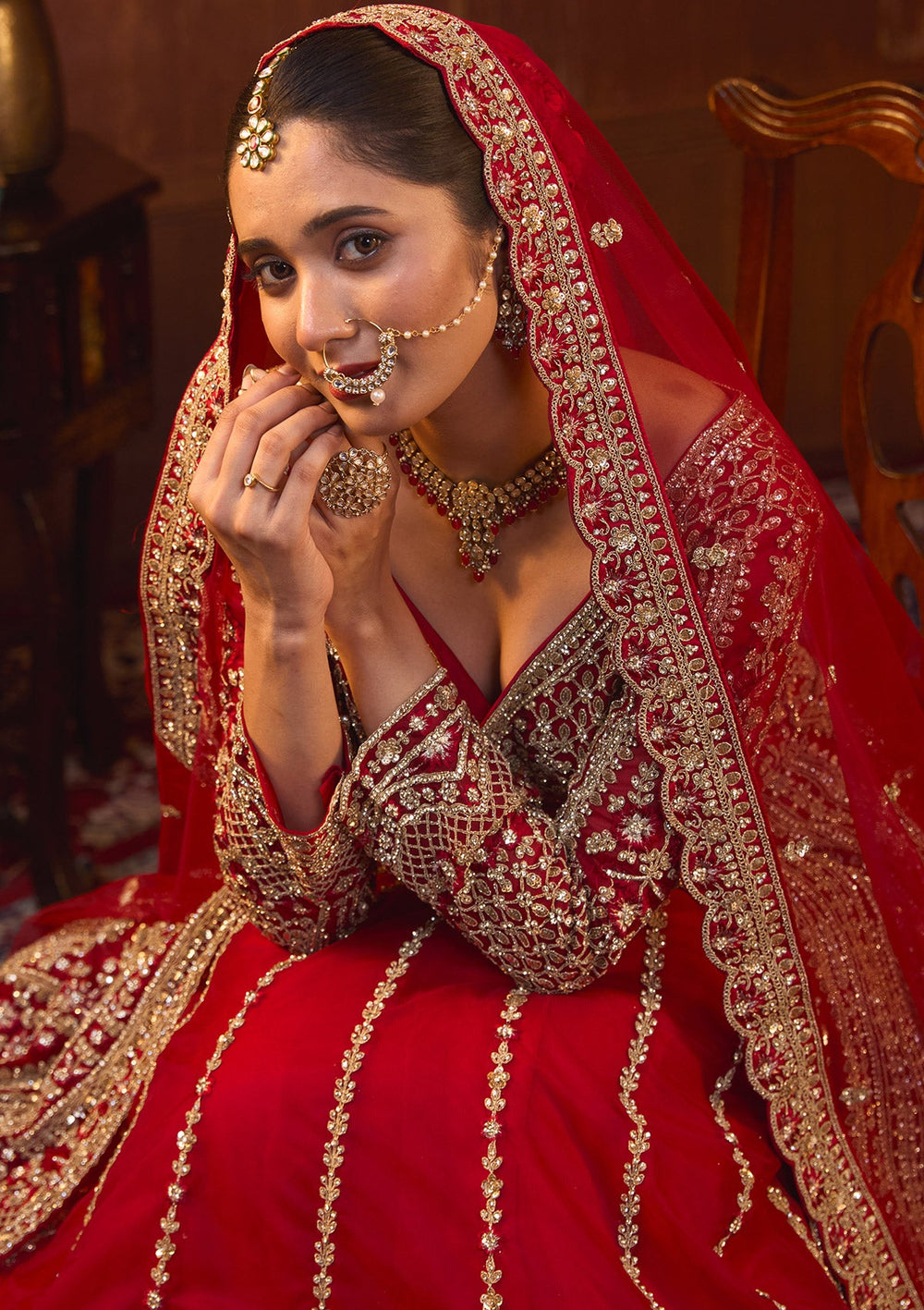 Maroon Cording Net Readymade Lehenga-Koskii