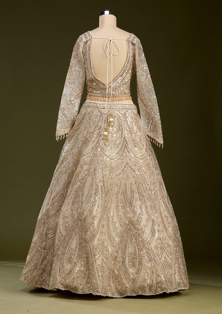Cream Sequins Net Readymade Lehenga