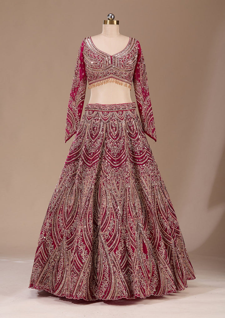 Maroon Sequins Net Readymade Lehenga-Koskii