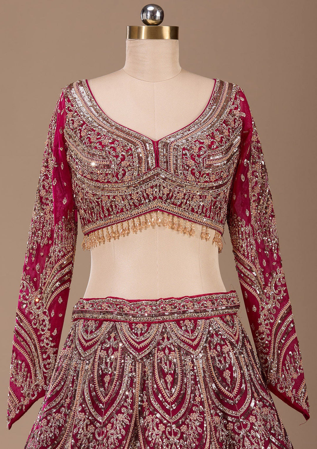 Maroon Sequins Net Readymade Lehenga-Koskii