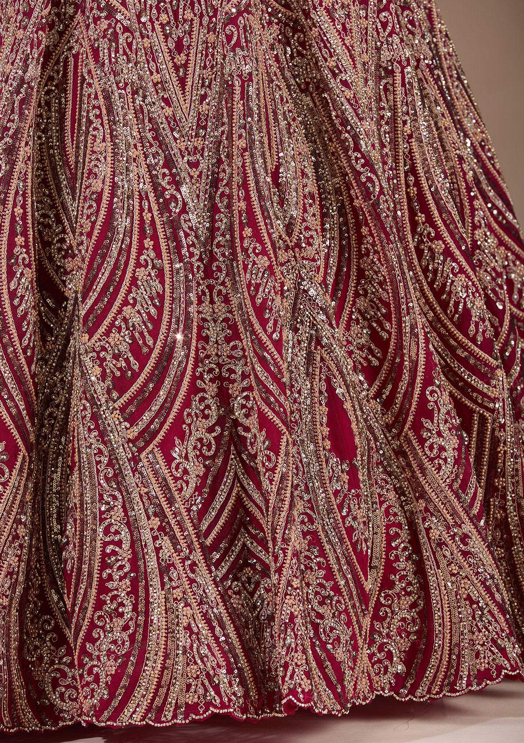 Maroon Sequins Net Readymade Lehenga-Koskii