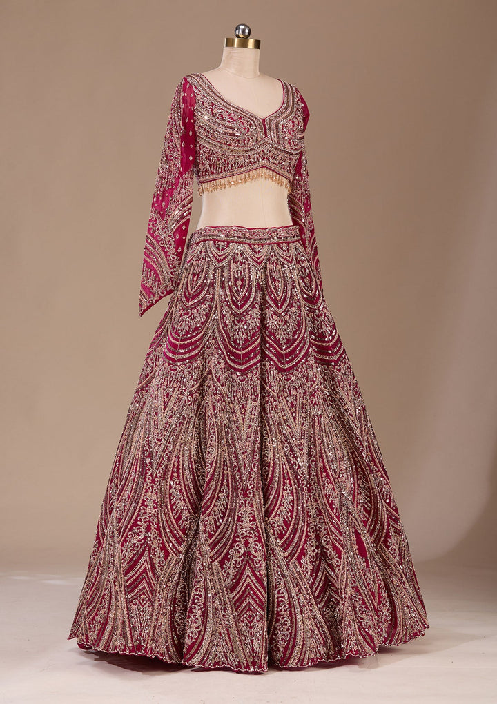 Maroon Sequins Net Readymade Lehenga-Koskii