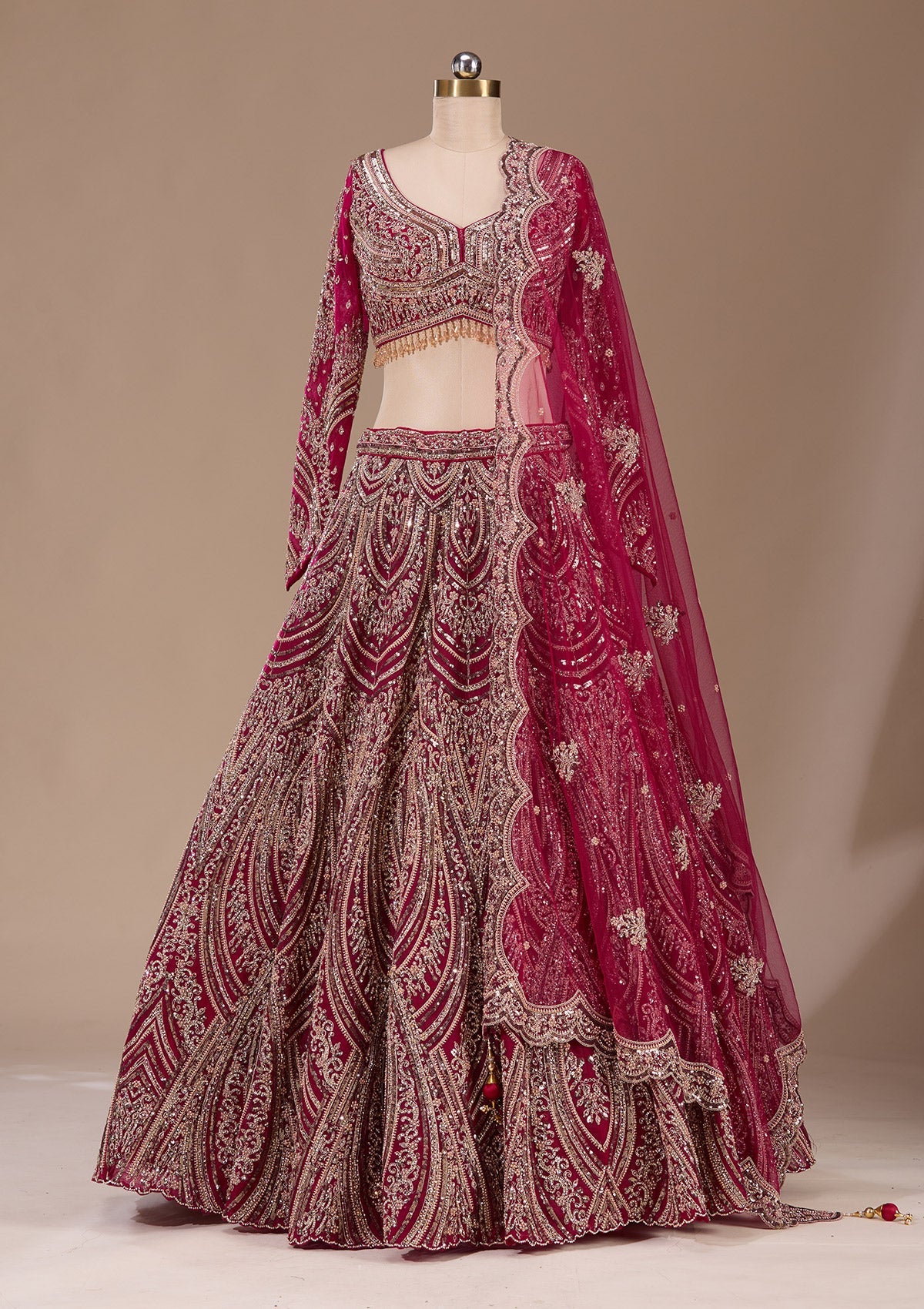 Maroon Sequins Net Readymade Lehenga-Koskii