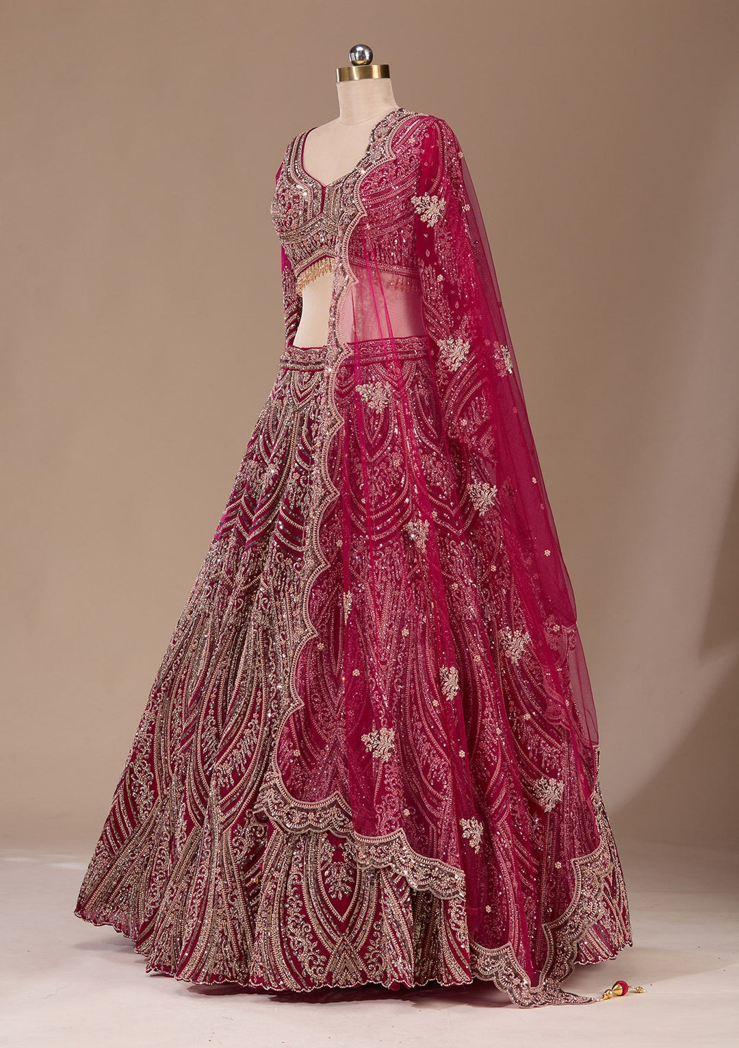 Maroon Sequins Net Readymade Lehenga-Koskii