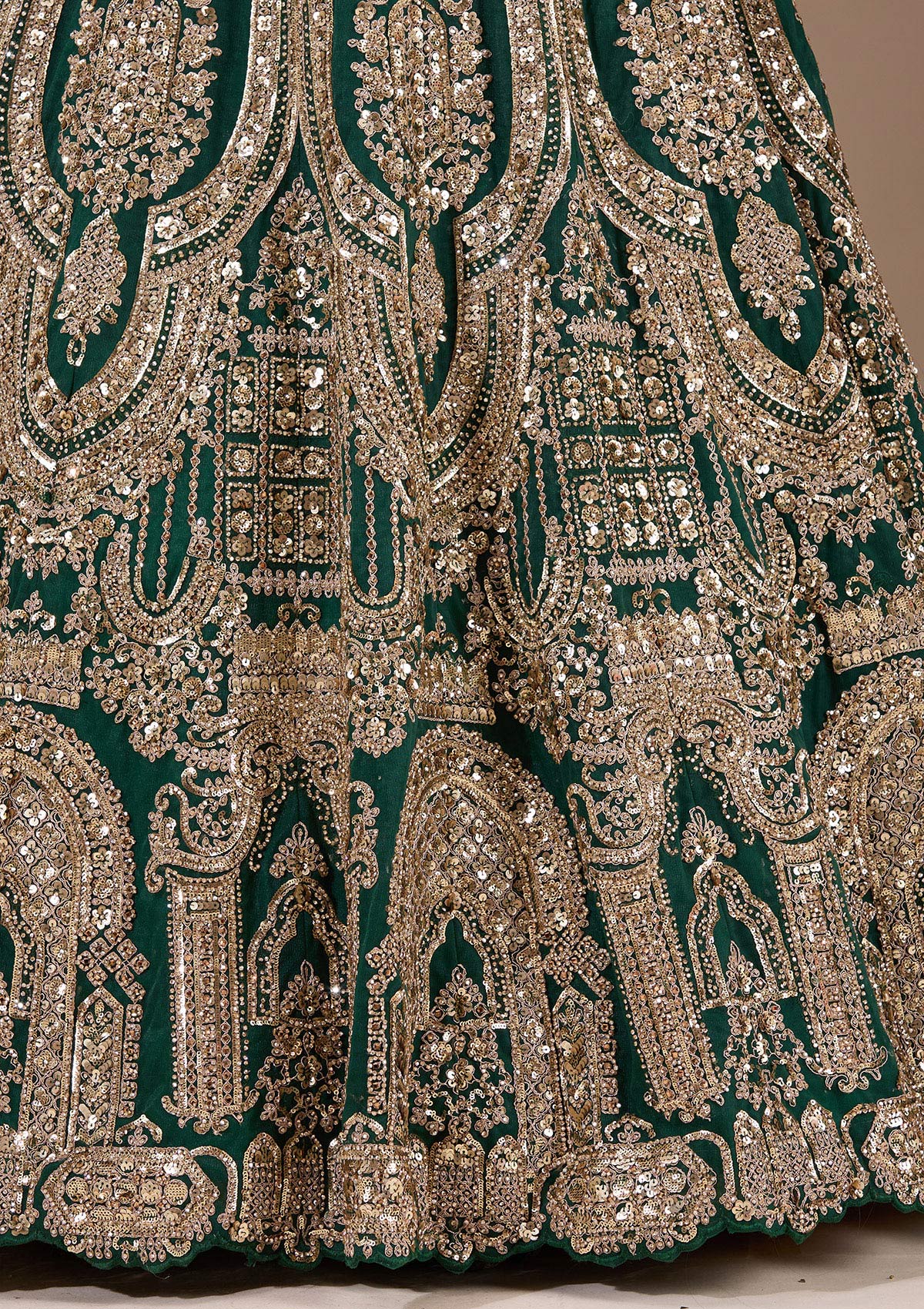 Bottle Green Cording Net Readymade Lehenga-Koskii