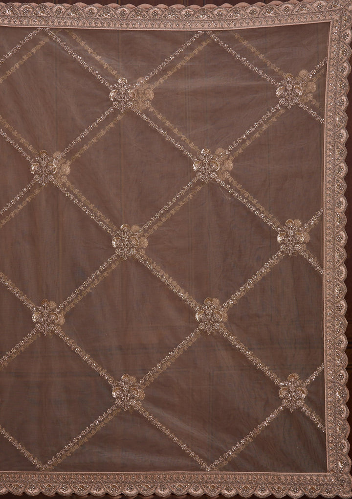 Beige Cording Net Readymade Lehenga-Koskii