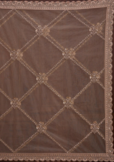 Beige Cording Net Readymade Lehenga-Koskii