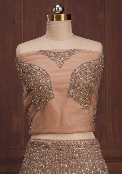 Beige Cording Net Readymade Lehenga-Koskii
