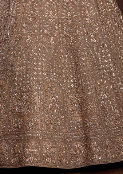 Beige Cording Net Readymade Lehenga-Koskii