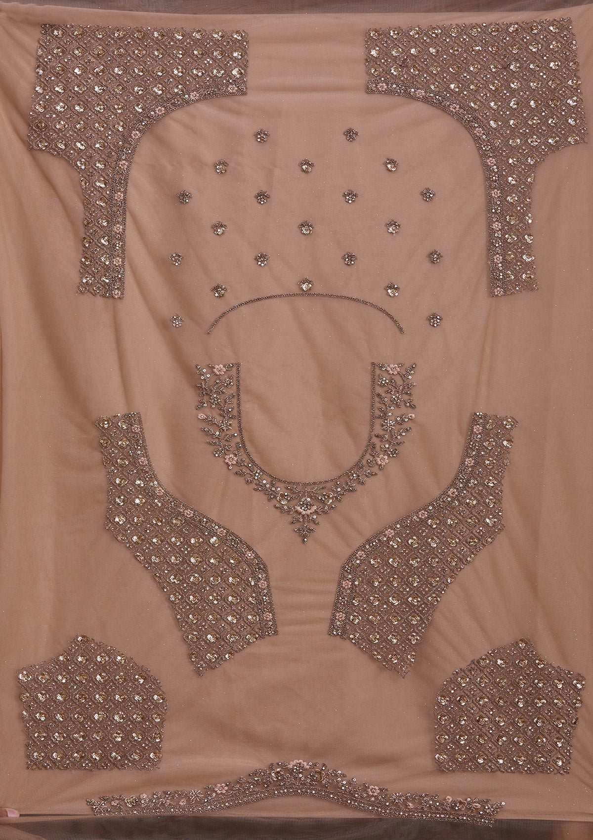 Beige Cording Net Readymade Lehenga-Koskii