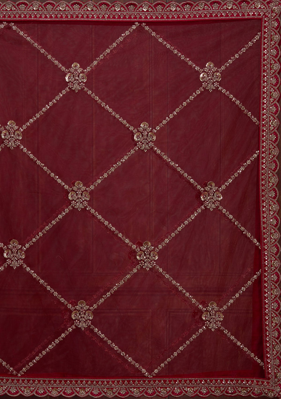 Maroon Cording Net Readymade Lehenga-Koskii