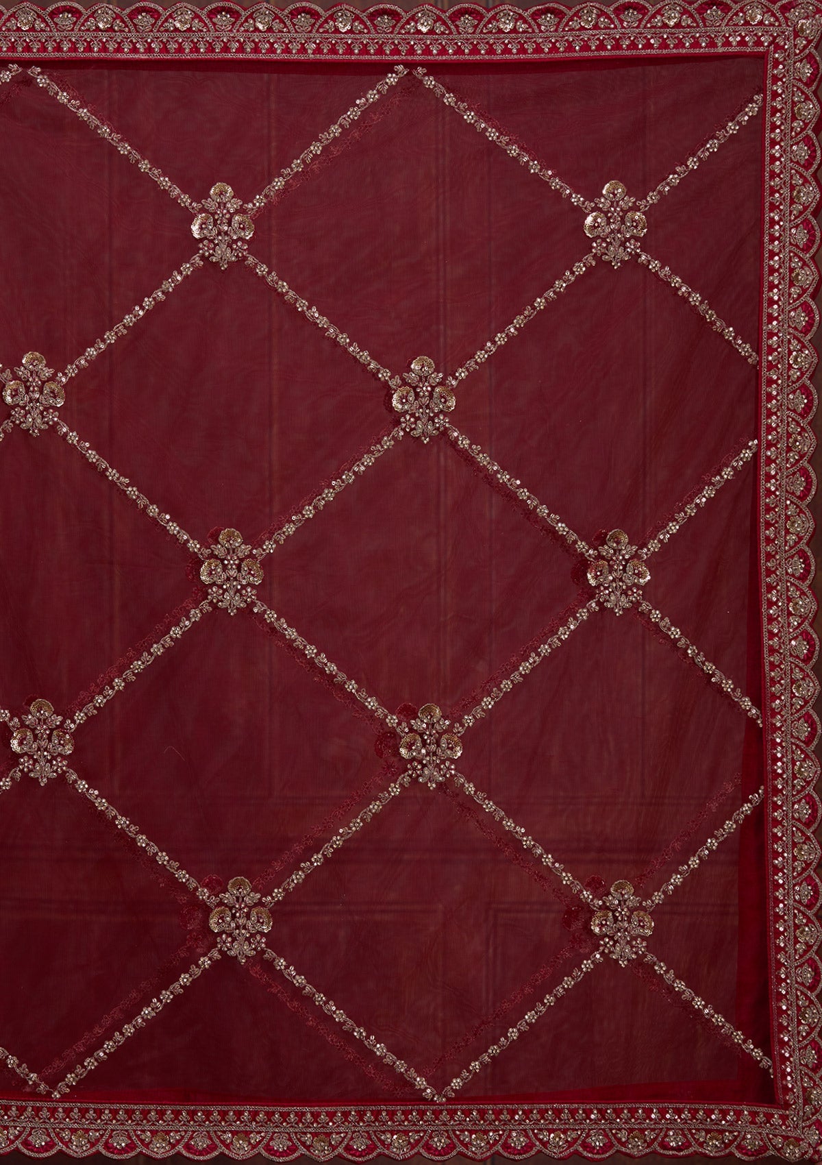Maroon Cording Net Readymade Lehenga-Koskii