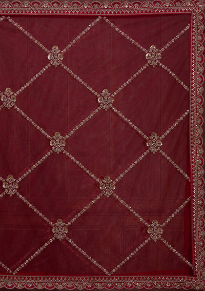 Maroon Cording Net Readymade Lehenga-Koskii