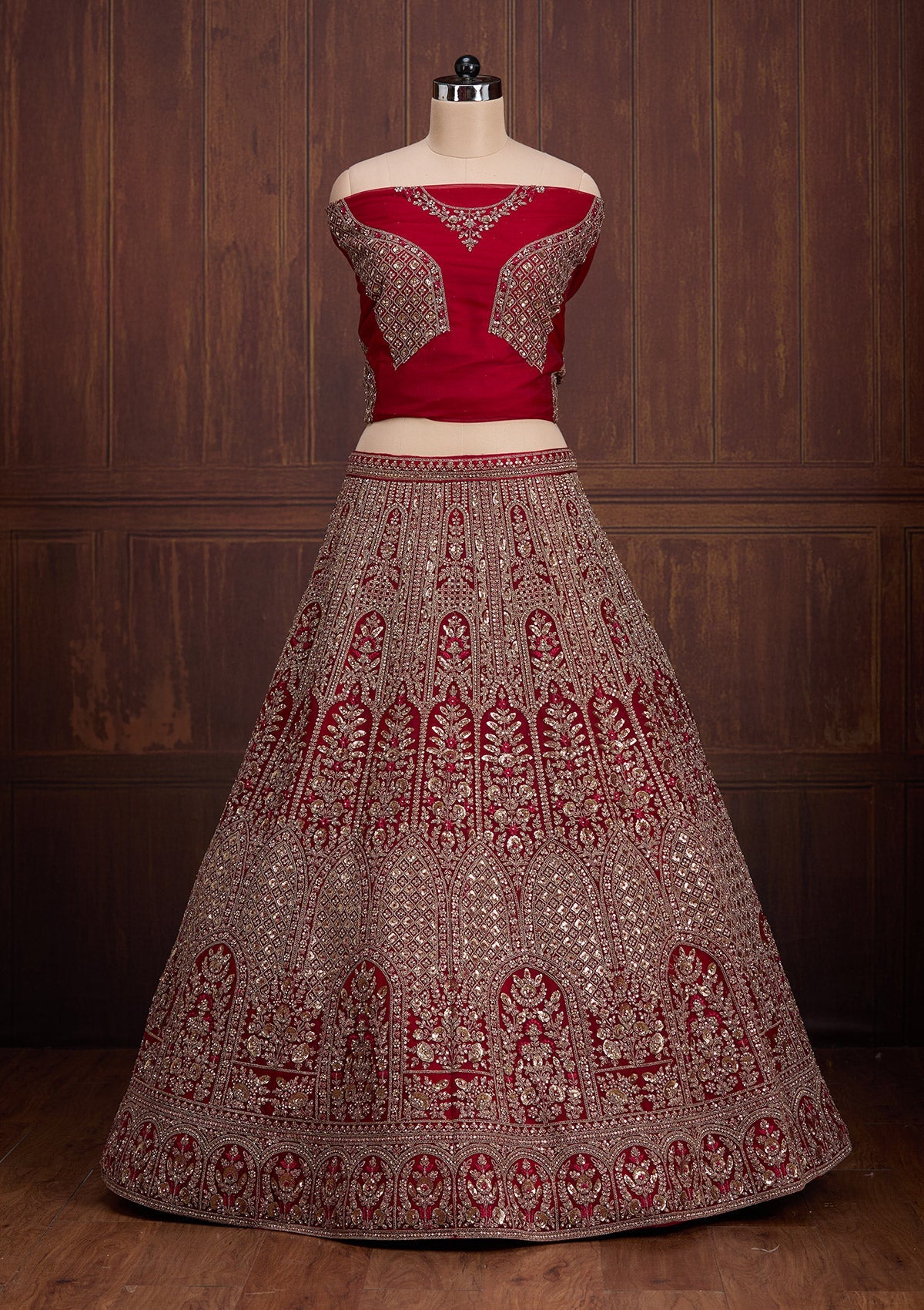 Maroon Cording Net Readymade Lehenga-Koskii
