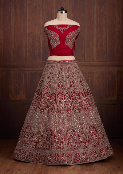 Maroon Cording Net Readymade Lehenga-Koskii