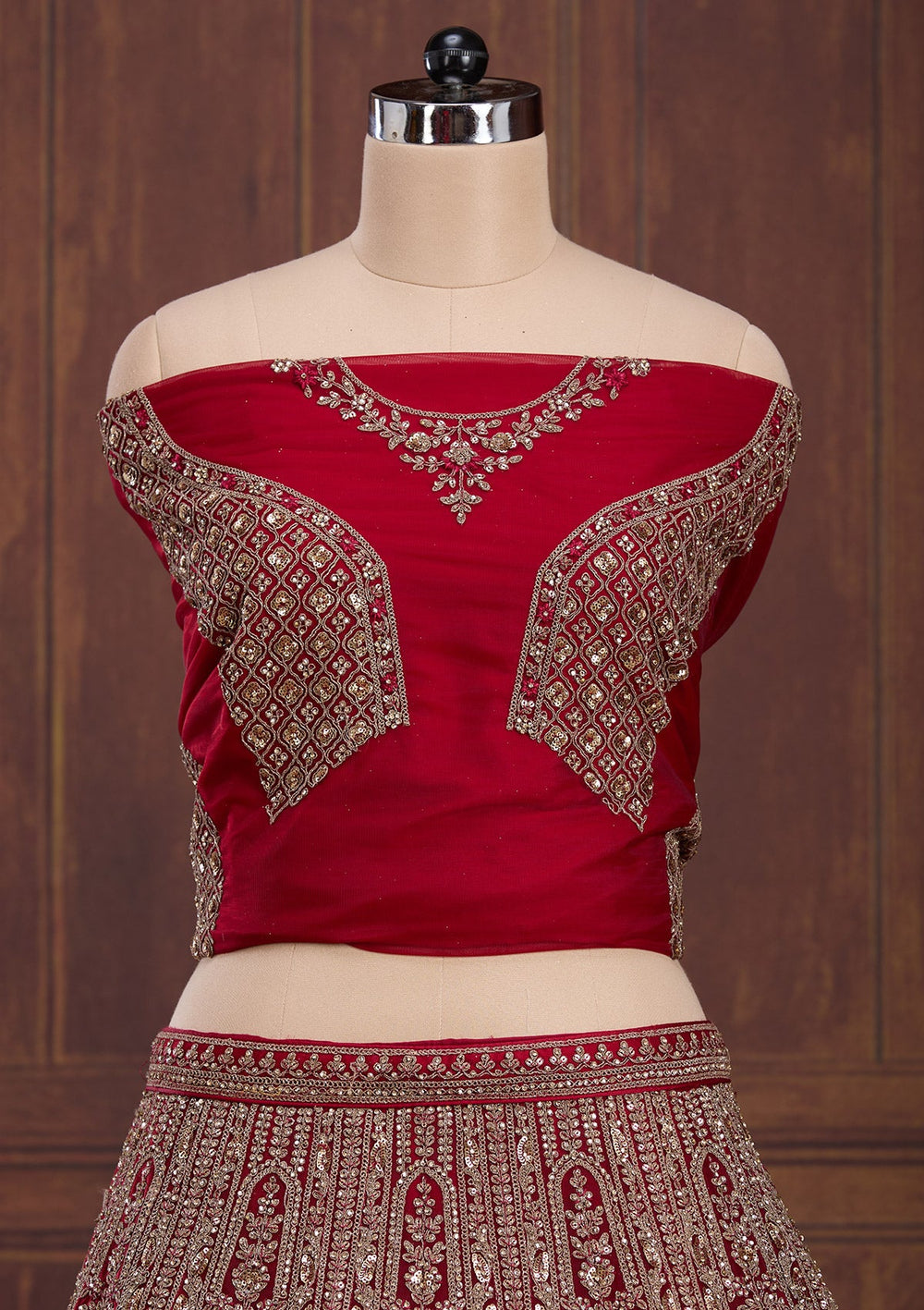 Maroon Cording Net Readymade Lehenga-Koskii